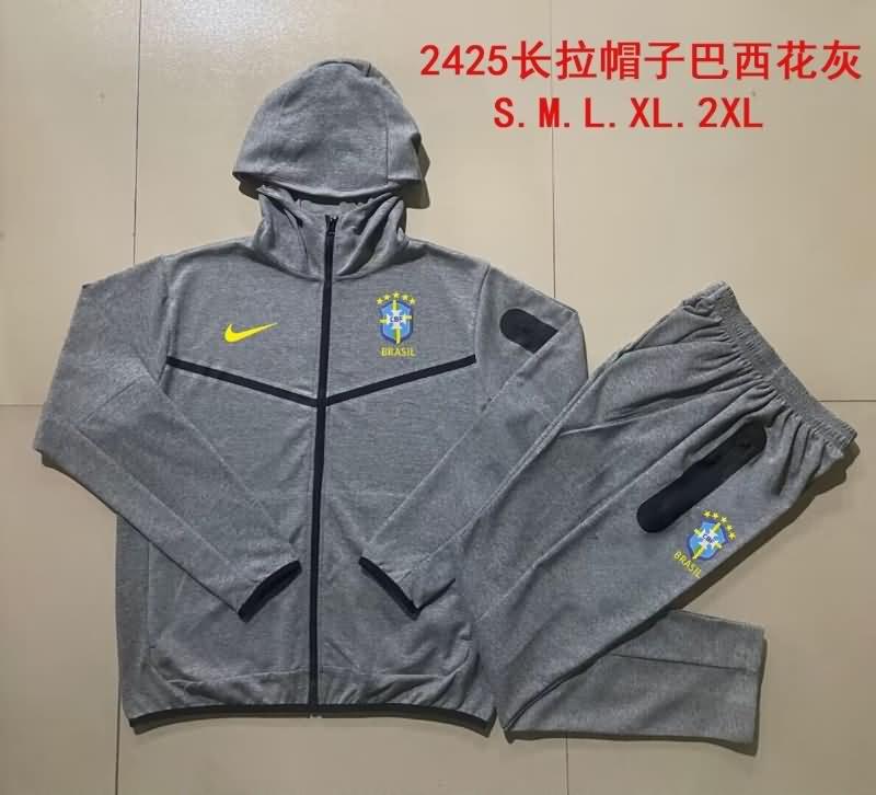 Thailand Quality(AAA) 2024 Brazil Grey Soccer Tracksuit
