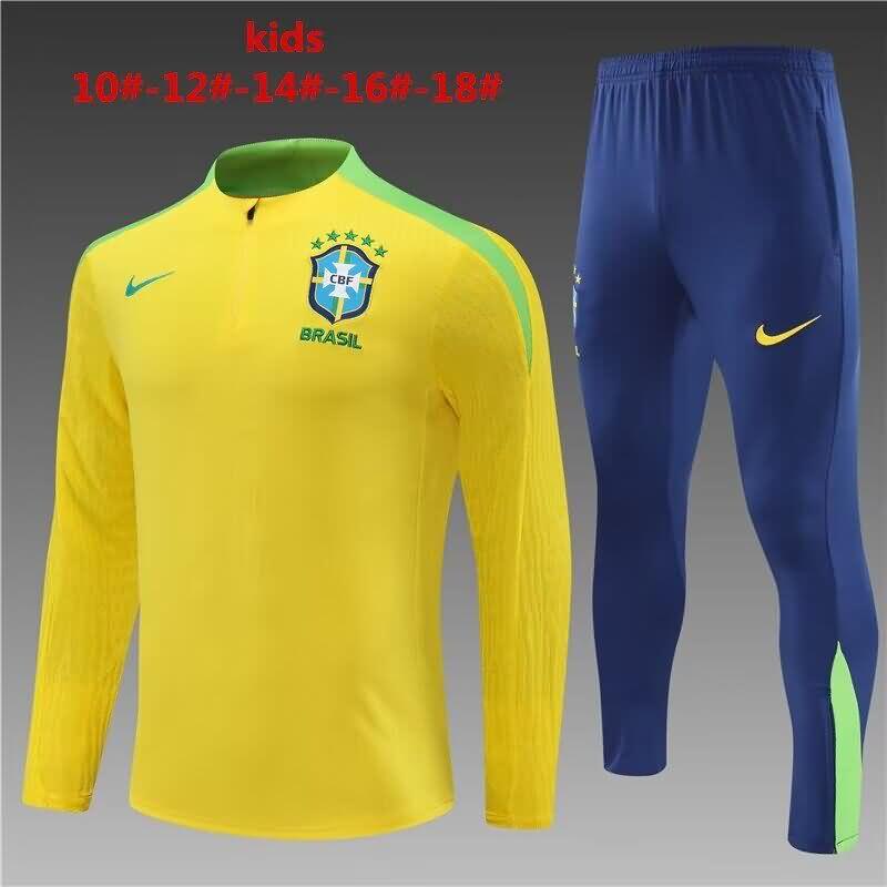 Kids - Thailand Quality(AAA) 2024 Brazil Yellow Soccer Tracksuit