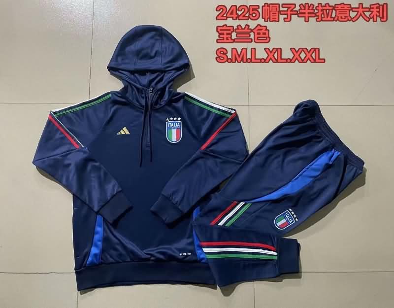Thailand Quality(AAA) 2024 Italy Dark Blue Soccer Tracksuit 03