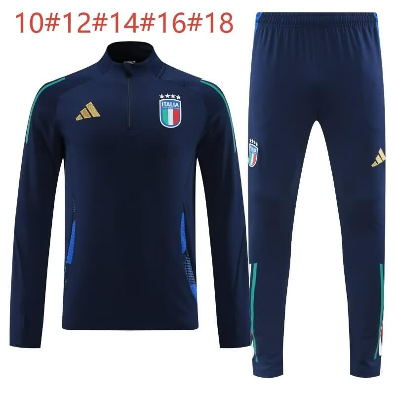 Kids - Thailand Quality(AAA) 2024 Italy Dark Blue Soccer Tracksuit