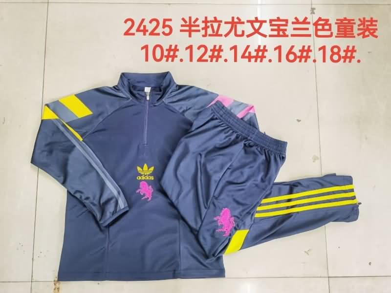 Kids - Thailand Quality(AAA) 24/25 Juventus Dark Blue Soccer Tracksuit 02