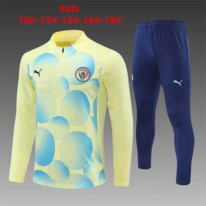 Kids - Thailand Quality(AAA) 24/25 Manchester City Yellow Soccer Tracksuit