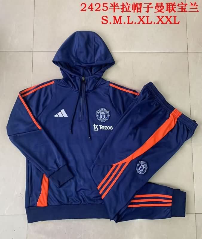 Thailand Quality(AAA) 24/25 Manchester United Dark Blue Soccer Tracksuit 06