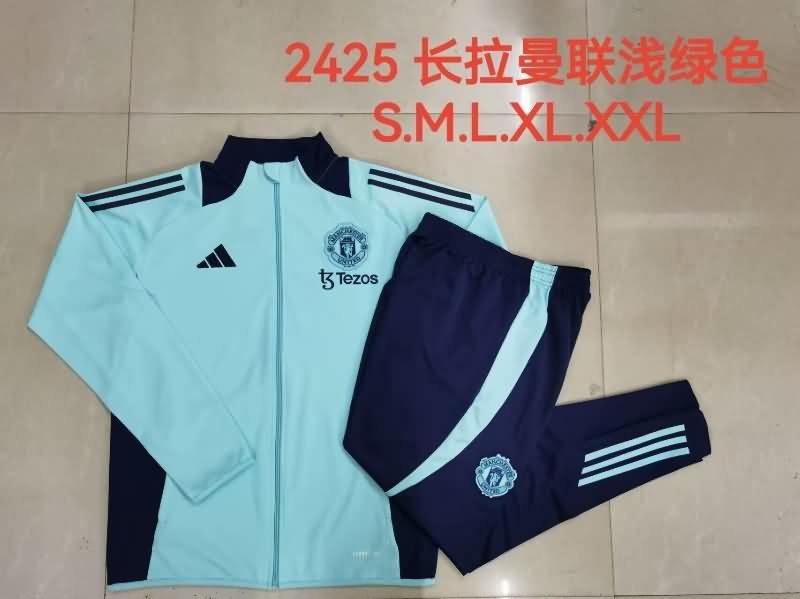 Thailand Quality(AAA) 24/25 Manchester United Green Soccer Tracksuit 03