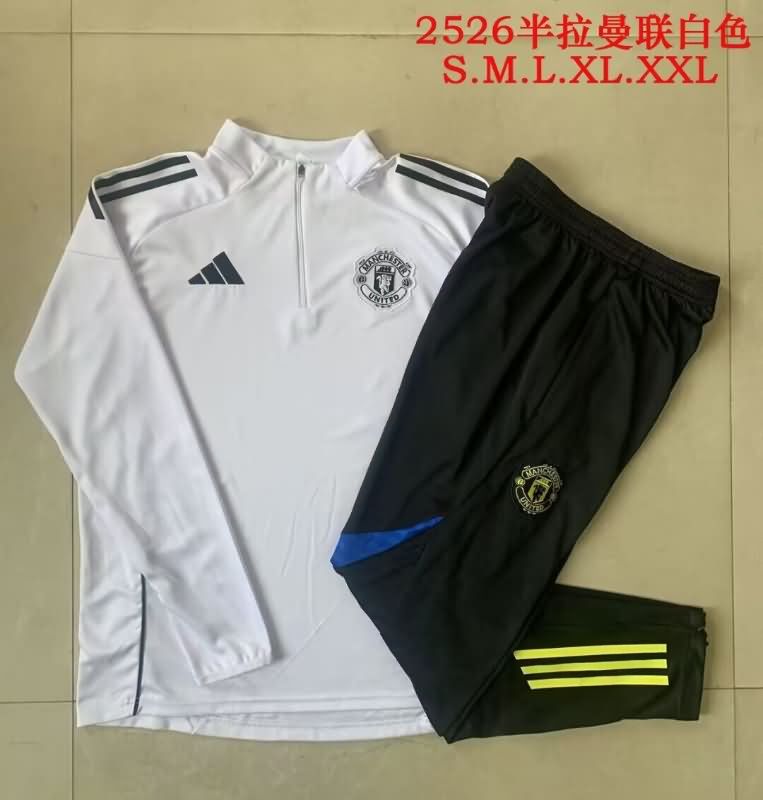 Thailand Quality(AAA) 24/25 Manchester United White Soccer Tracksuit 03
