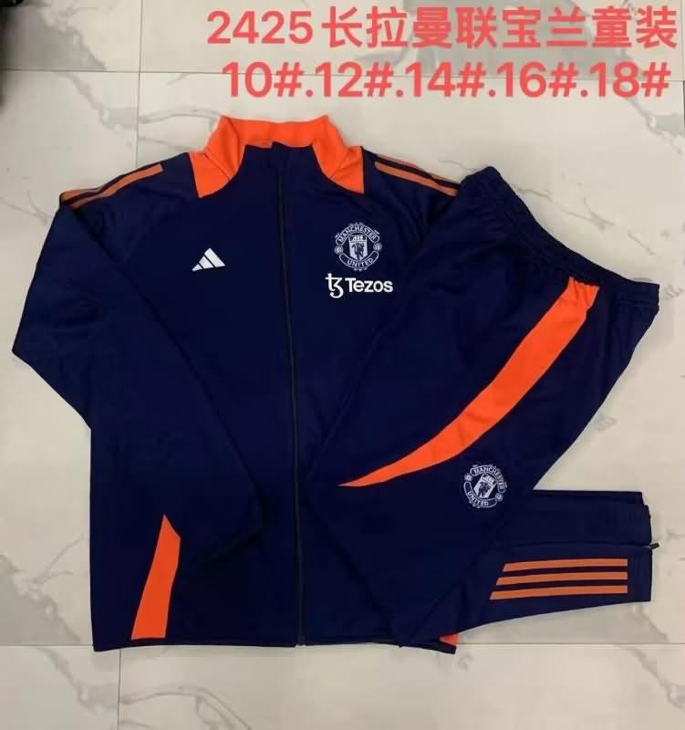 Kids - Thailand Quality(AAA) 24/25 Manchester United Dark Blue Soccer Tracksuit