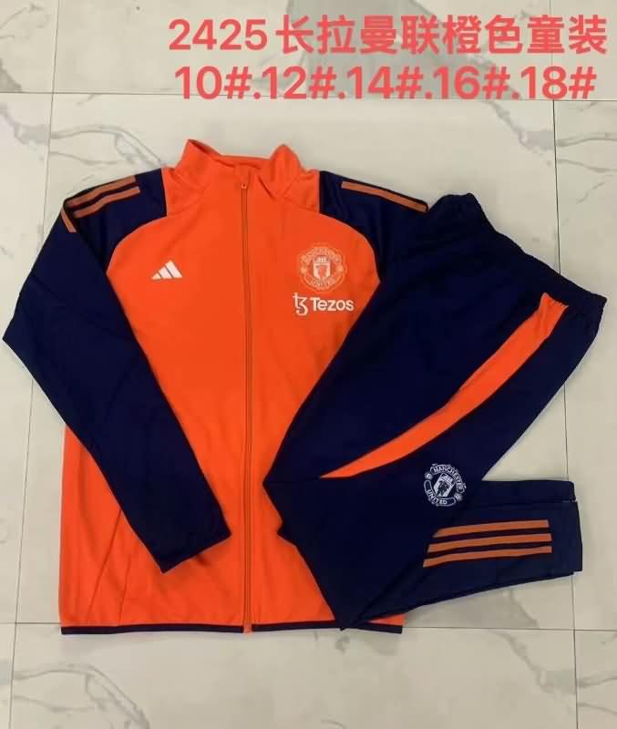 Kids - Thailand Quality(AAA) 24/25 Manchester United Orange Soccer Tracksuit