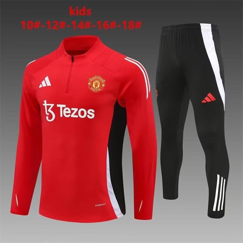 Kids - Thailand Quality(AAA) 24/25 Manchester United Red Soccer Tracksuit 03