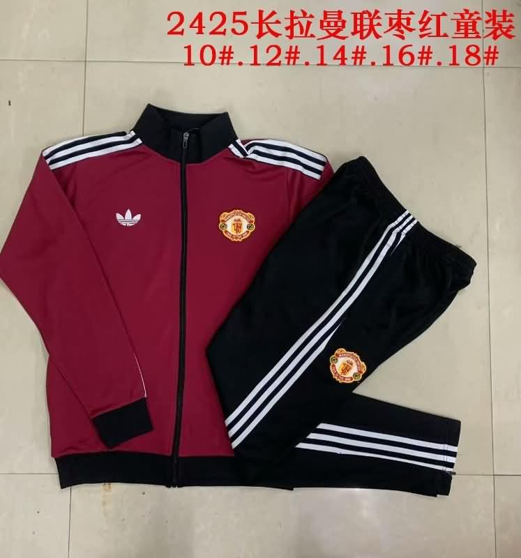 Kids - Thailand Quality(AAA) 24/25 Manchester United Red Soccer Tracksuit 04