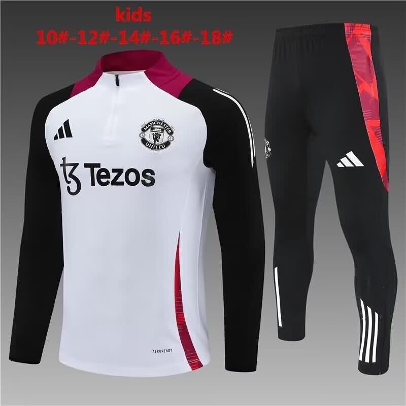 Kids - Thailand Quality(AAA) 24/25 Manchester United White Soccer Tracksuit