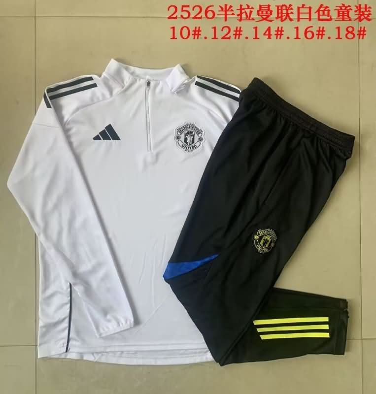 Kids - Thailand Quality(AAA) 24/25 Manchester United White Soccer Tracksuit 03