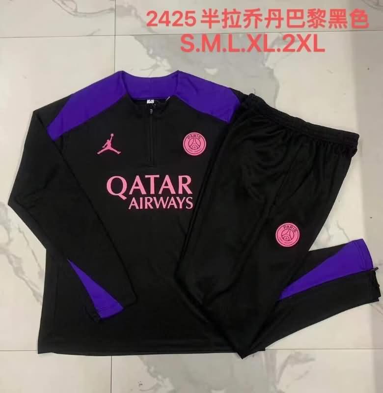 Thailand Quality(AAA) 24/25 Paris St Germain Black Soccer Tracksuit 02