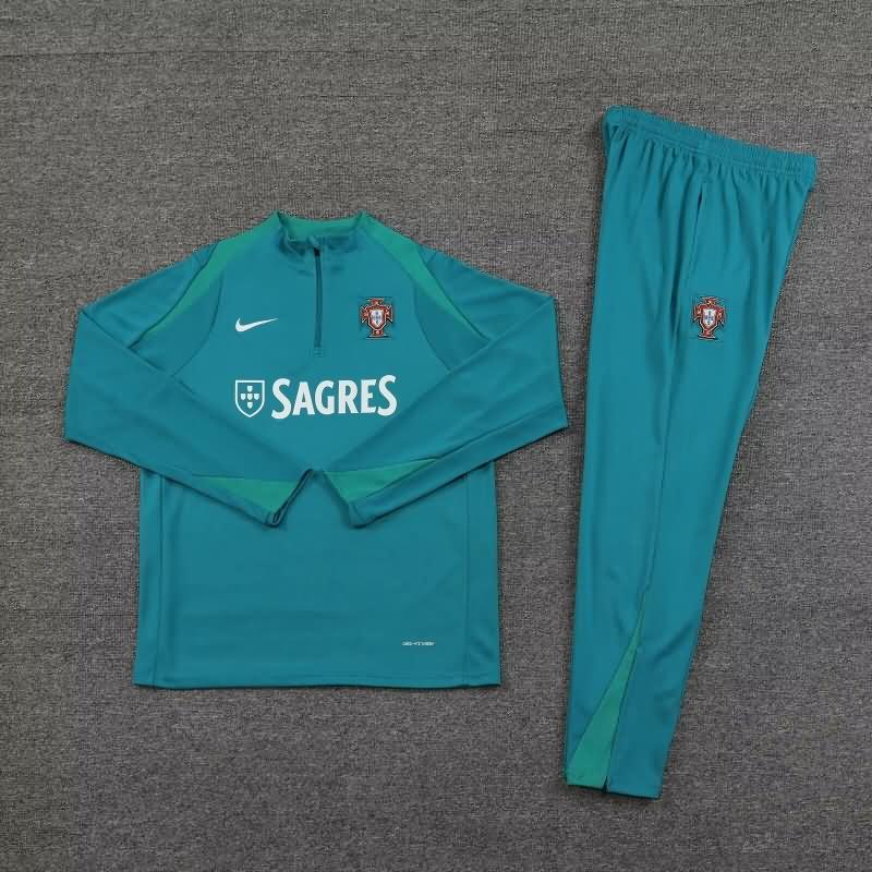 Thailand Quality(AAA) 2024 Portugal Green Soccer Tracksuit 03