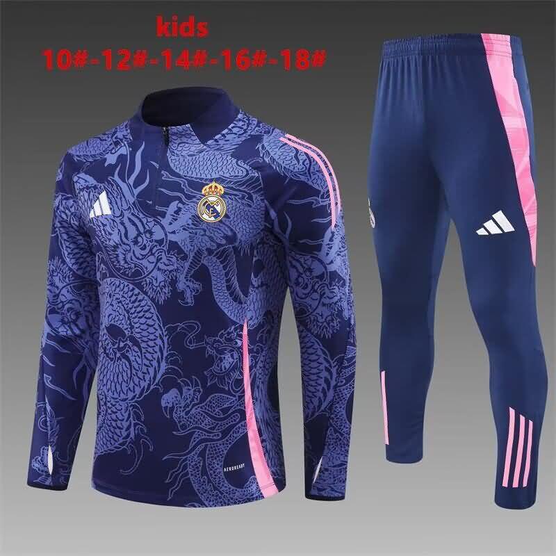 Kids - Thailand Quality(AAA) 24/25 Real Madrid Dark Blue Soccer Tracksuit