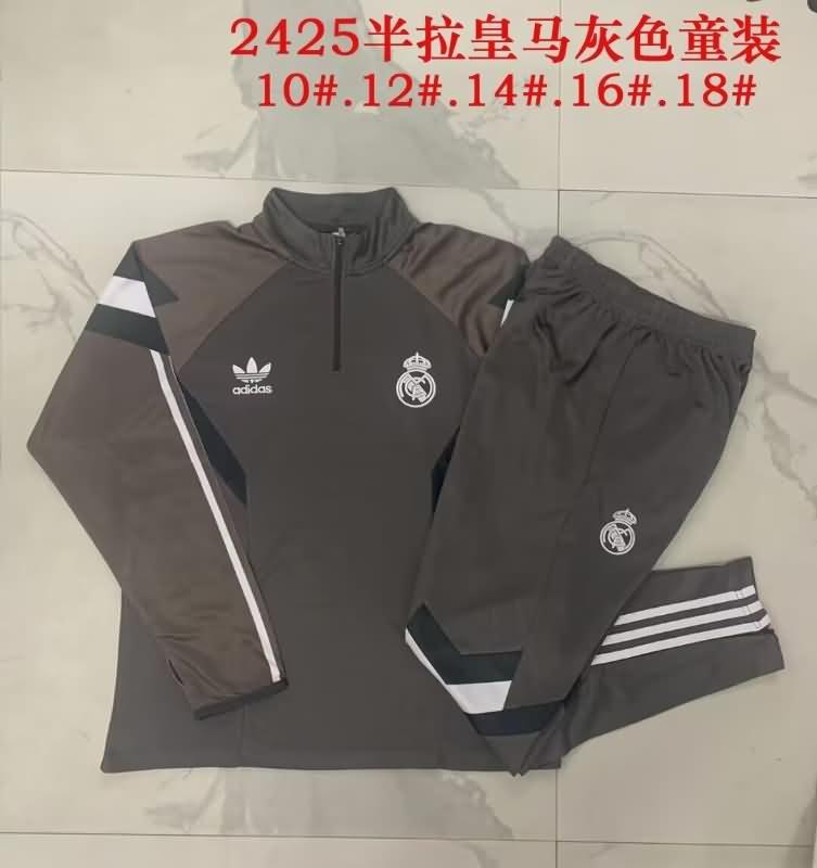 Kids - Thailand Quality(AAA) 24/25 Real Madrid Grey Soccer Tracksuit 02