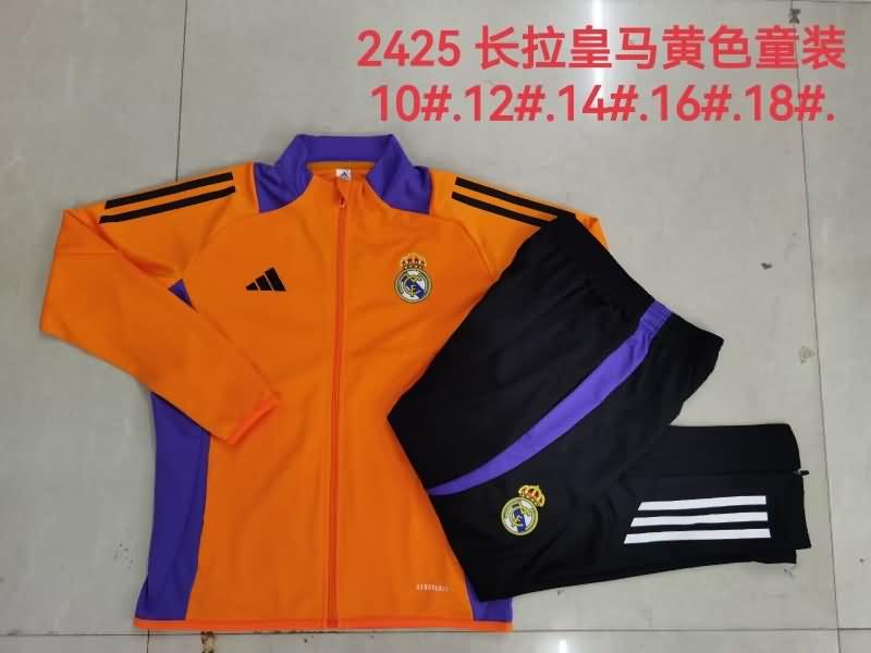 Kids - Thailand Quality(AAA) 24/25 Real Madrid Orange Soccer Tracksuit