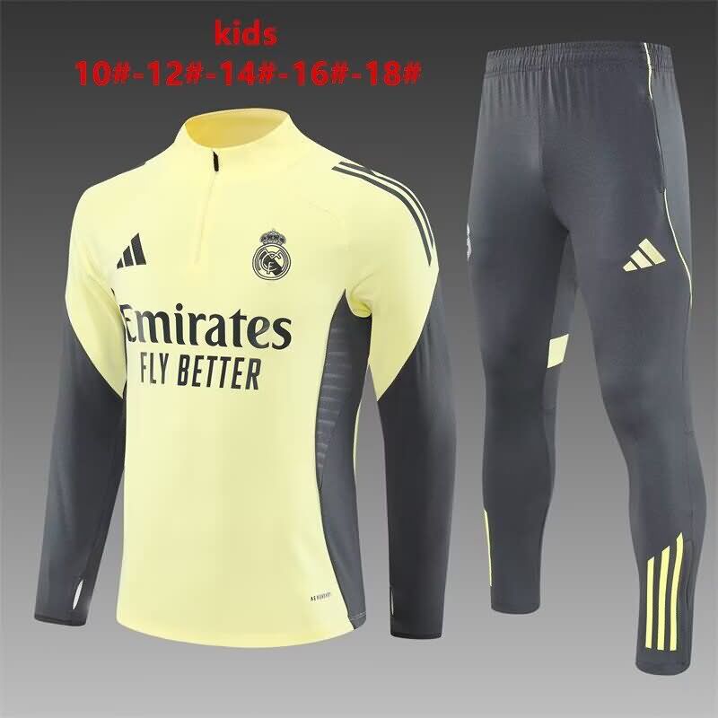 Kids - Thailand Quality(AAA) 24/25 Real Madrid Yellow Soccer Tracksuit 02