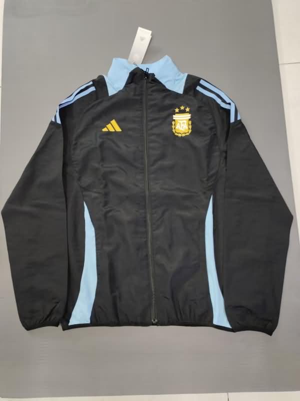 Thailand Quality(AAA) 2024 Argentina Black Soccer Windbreaker