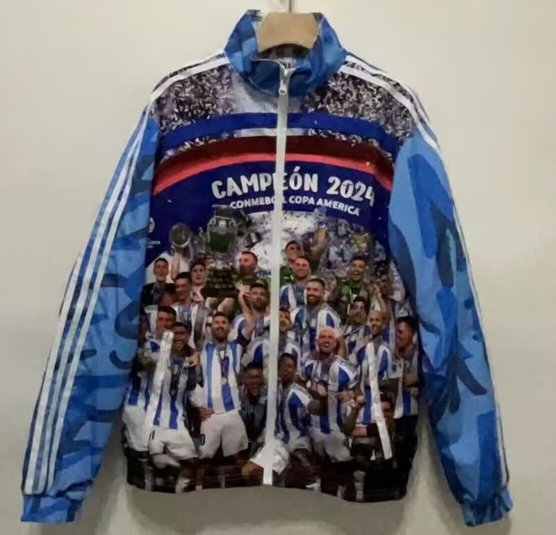 Thailand Quality(AAA) 2024 Argentina Blue White Reversible Soccer Windbreaker 02