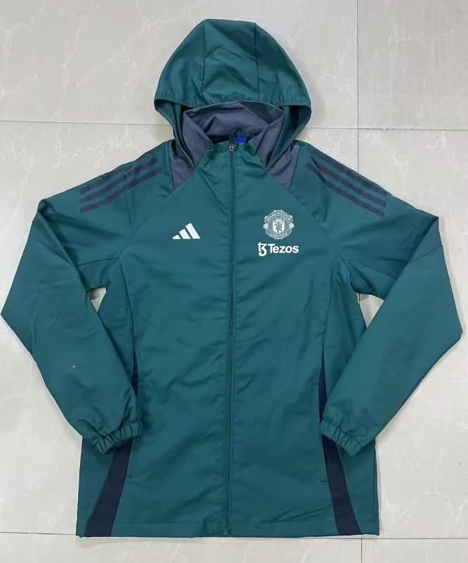 Thailand Quality(AAA) 24/25 Manchester United Green Soccer Windbreaker