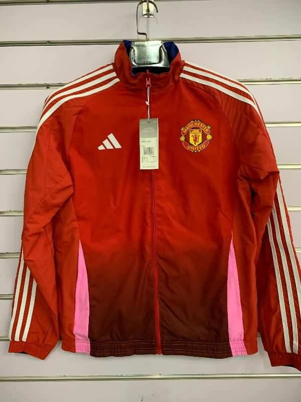 Thailand Quality(AAA) 24/25 Manchester United Red Black Reversible Soccer Windbreaker
