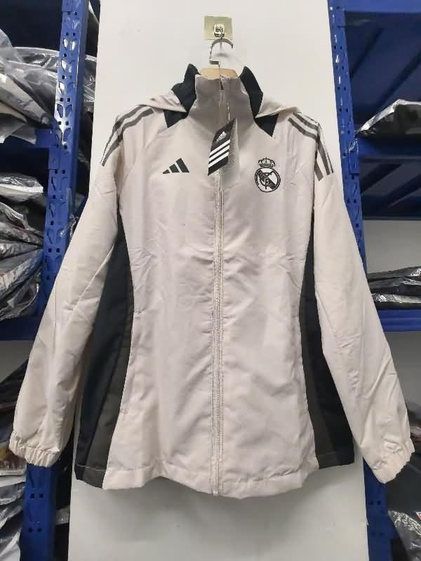 Thailand Quality(AAA) 24/25 Real Madrid Beige Soccer Windbreaker