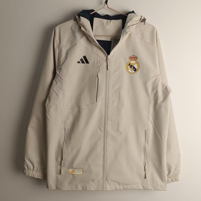 Thailand Quality(AAA) 24/25 Real Madrid Beige Soccer Windbreaker 02