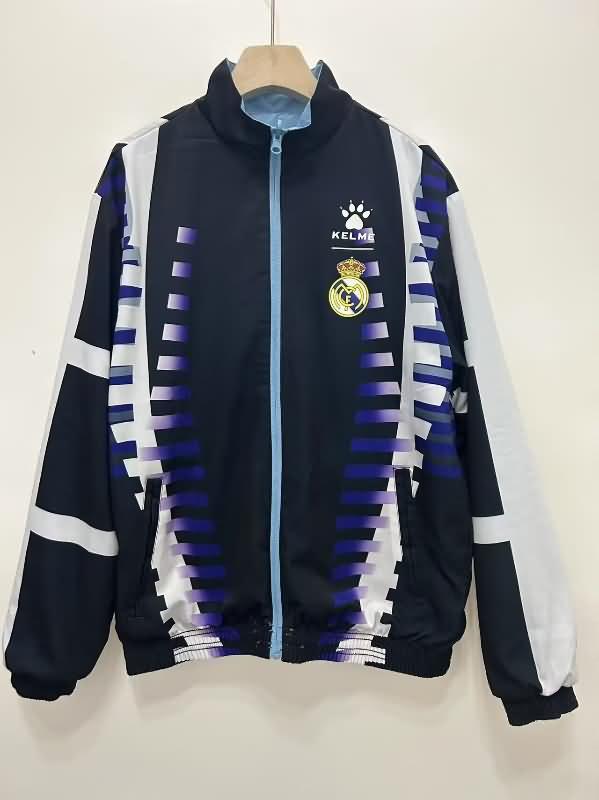 Thailand Quality(AAA) 24/25 Real Madrid Blue Dark Blue Reversible Soccer Windbreaker