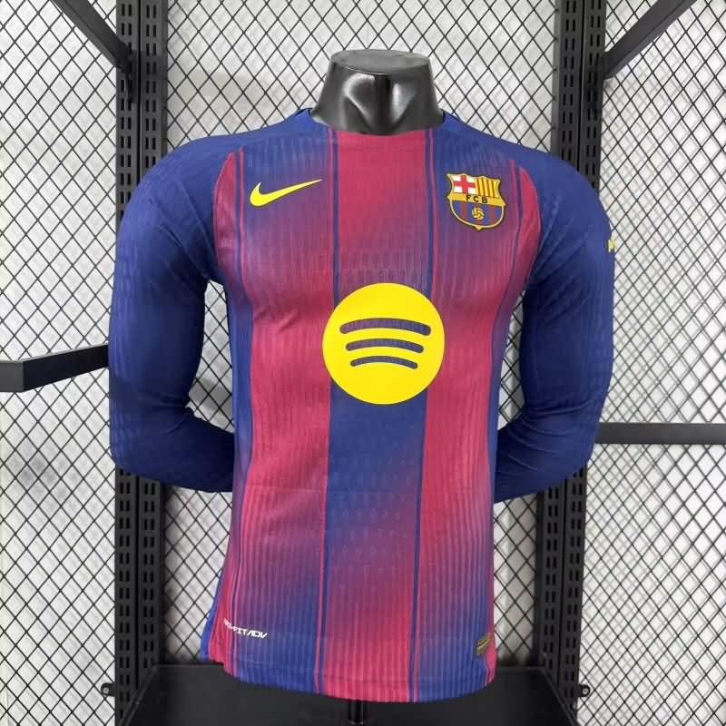 Thailand Quality(AAA) 25/26 Barcelona Home Long Sleeve Soccer Jersey (Player)
