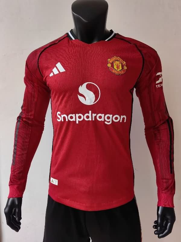 Thailand Quality(AAA) 25/26 Manchester United Home Long Sleeve Soccer Jersey (Player)