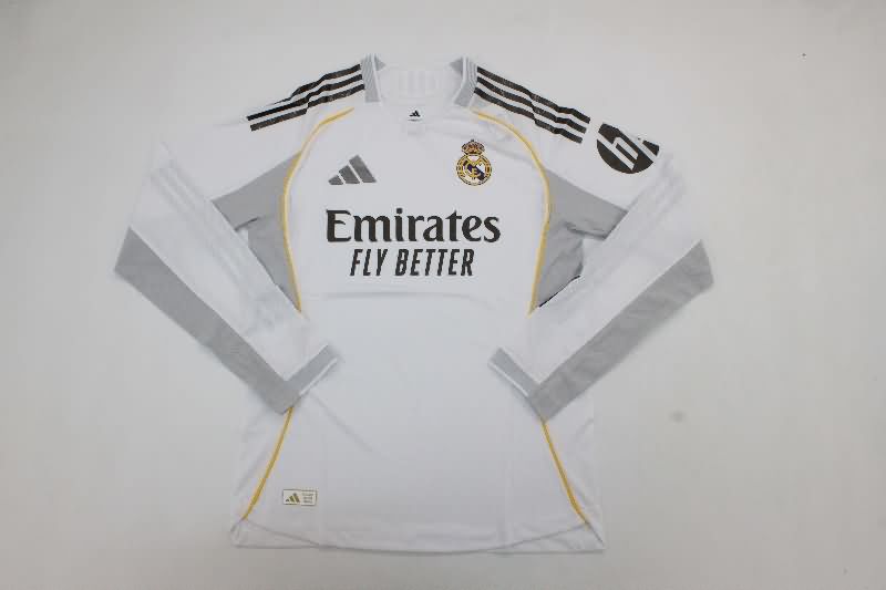 Thailand Quality(AAA) 25/26 Real Madrid Home Long Sleeve Soccer Jersey (Player)