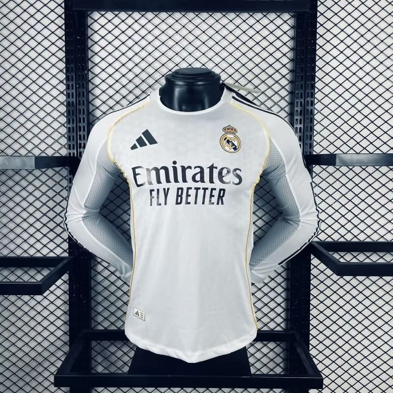 Thailand Quality(AAA) 25/26 Real Madrid Home Long Sleeve Soccer Jersey (Player) Leaked