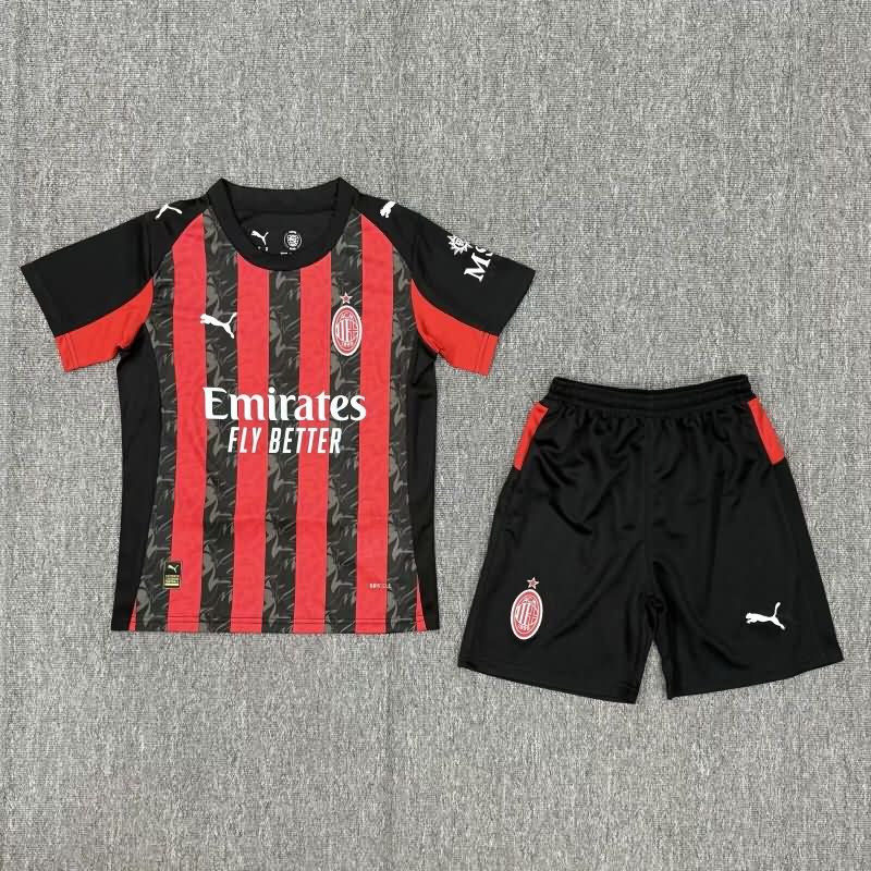 25/26 AC Milan Home Kids Soccer Jersey And Shorts
