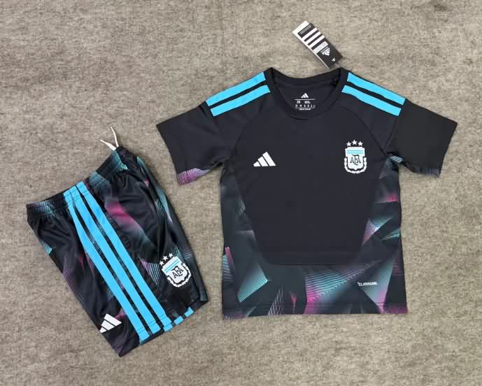 2026 Argentina World Cup Goalkeeper Black Kids Soccer Jersey And Shorts