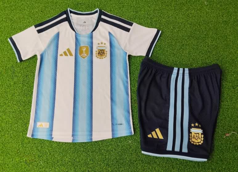2026 Argentina World Cup Home Kids Soccer Jersey And Shorts (Player)