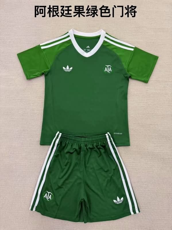 2025 Argentina Goalkeeper Green Kids Soccer Jersey And Shorts