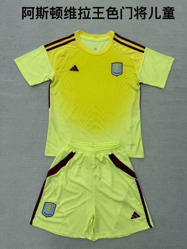25/26 Aston Villa Goalkeeper Yellow Kids Soccer Jersey And Shorts