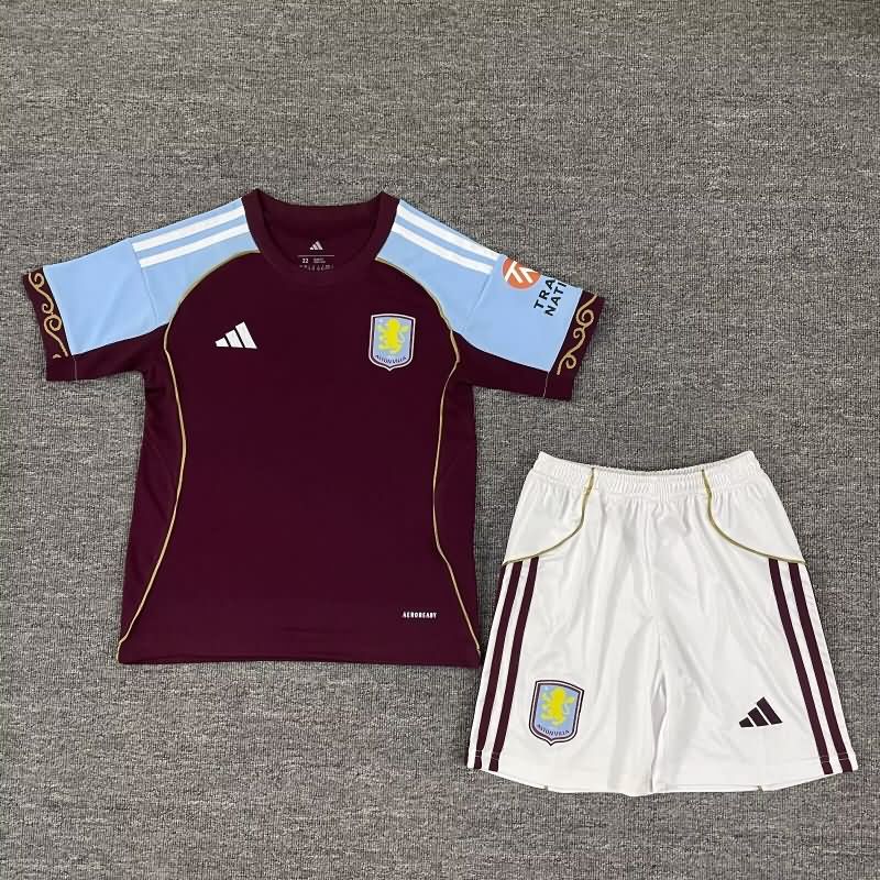 25/26 Aston Villa Home Kids Soccer Jersey And Shorts