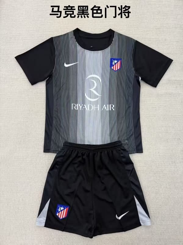 25/26 Atletico Madrid Goalkeeper Black Kids Soccer Jersey And Shorts