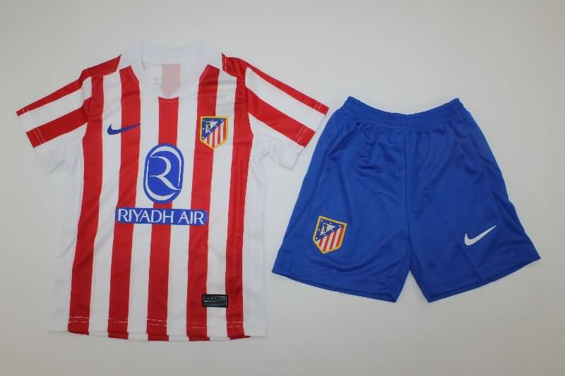 25/26 Atletico Madrid Home Kids Soccer Jersey And Shorts