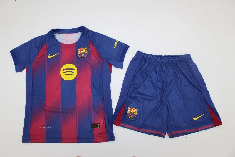 25/26 Barcelona Home Kids Soccer Jersey And Shorts (Player)