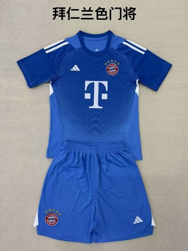 25/26 Bayern Munich Goalkeeper Blue Kids Soccer Jersey And Shorts