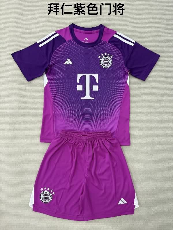 25/26 Bayern Munich Goalkeeper Purple Kids Soccer Jersey And Shorts