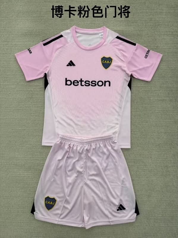 25/26 Boca Juniors Goalkeeper Pink Kids Soccer Jersey And Shorts