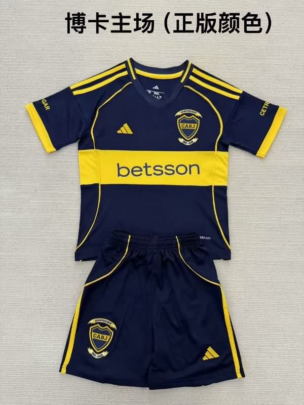 25/26 Boca Juniors Home Kids Soccer Jersey And Shorts