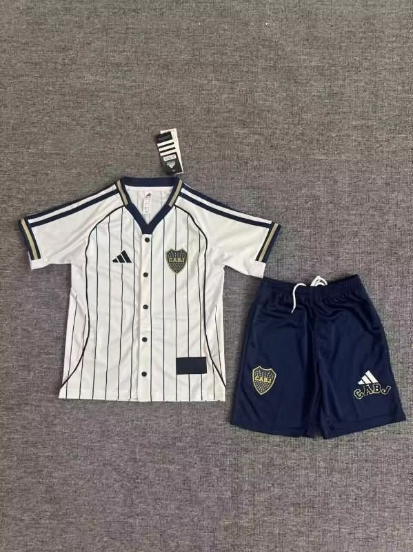 25/26 Boca Juniors Travel White Kids Soccer Jersey And Shorts