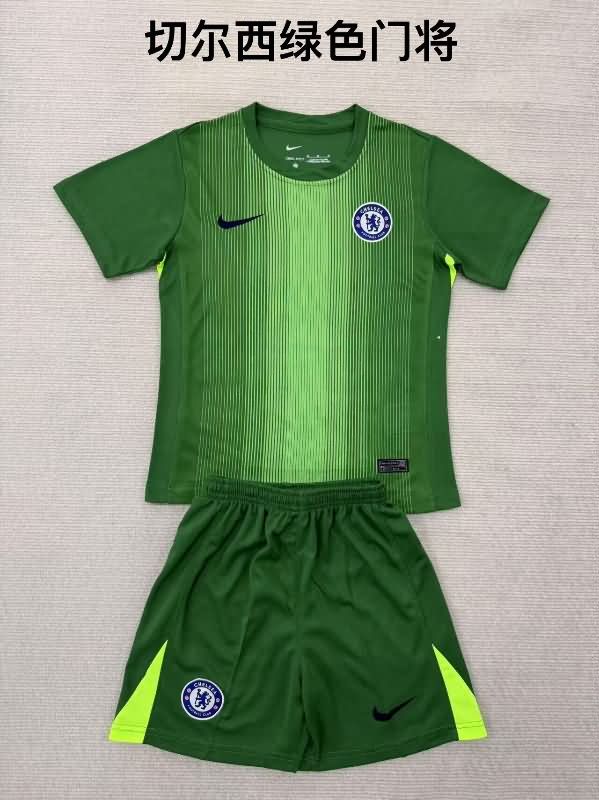 25/26 Chelsea Goalkeeper Green Kids Soccer Jersey And Shorts
