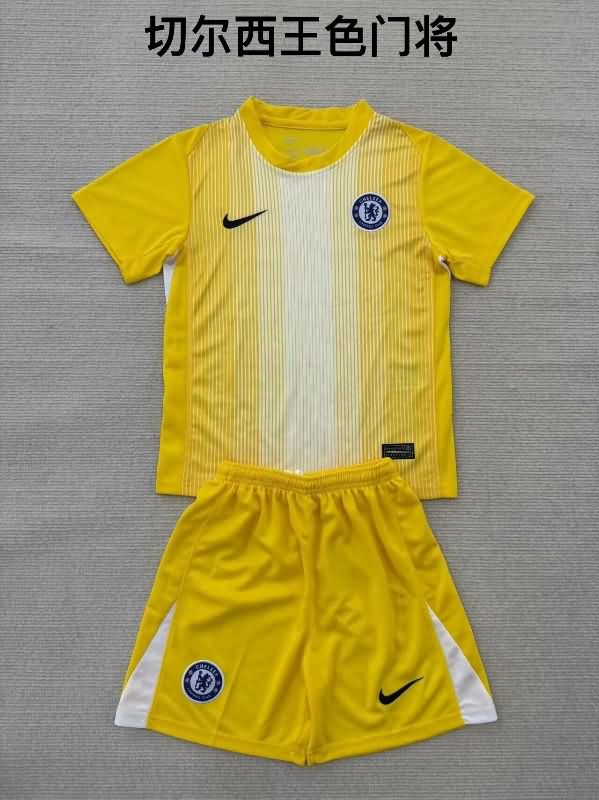 25/26 Chelsea Goalkeeper Yellow Kids Soccer Jersey And Shorts