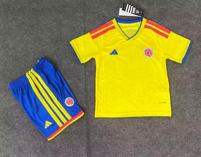 2026 Colombia World Cup Home Kids Soccer Jersey And Shorts