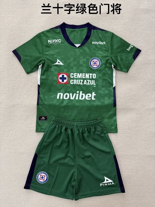 25/26 Cruz Azul Goalkeeper Green Kids Soccer Jersey And Shorts